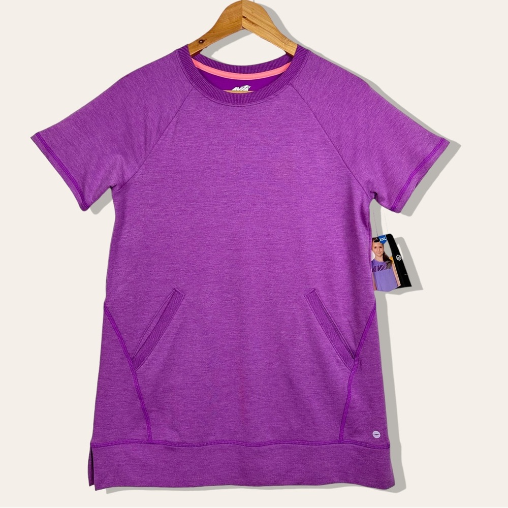 Avia Purple Sporty Short Sleeve Stretchy Studio Tunic Gym Outdoor Workout